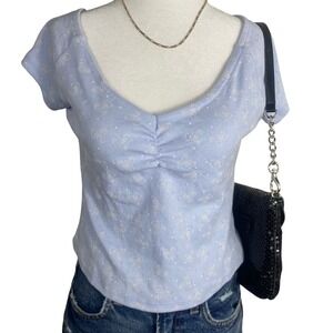 Teddy Bear Print‎ Baby Blue Crop Top Womens Medium